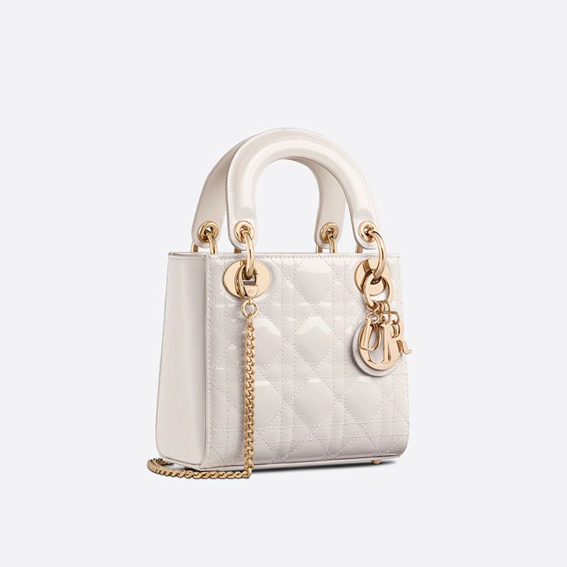 Mini Lady Dior Bag In Patent Cannage Calfskin White - Image 2