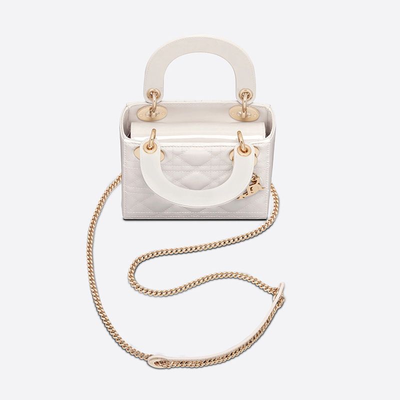 Mini Lady Dior Bag In Patent Cannage Calfskin White - Image 3