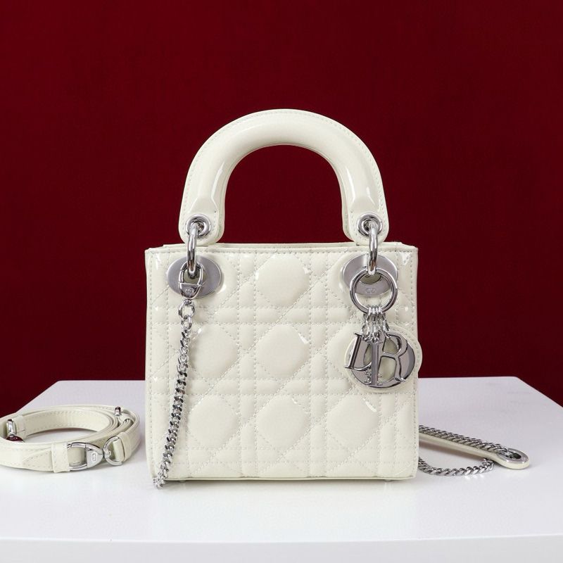 Mini Lady Dior Bag In Patent Cannage Calfskin White - Image 5