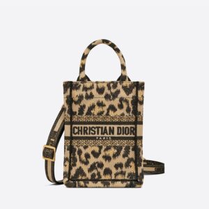 Mini Vertical Dior Book Tote with Strap In Mizza Motif Canvas Beige