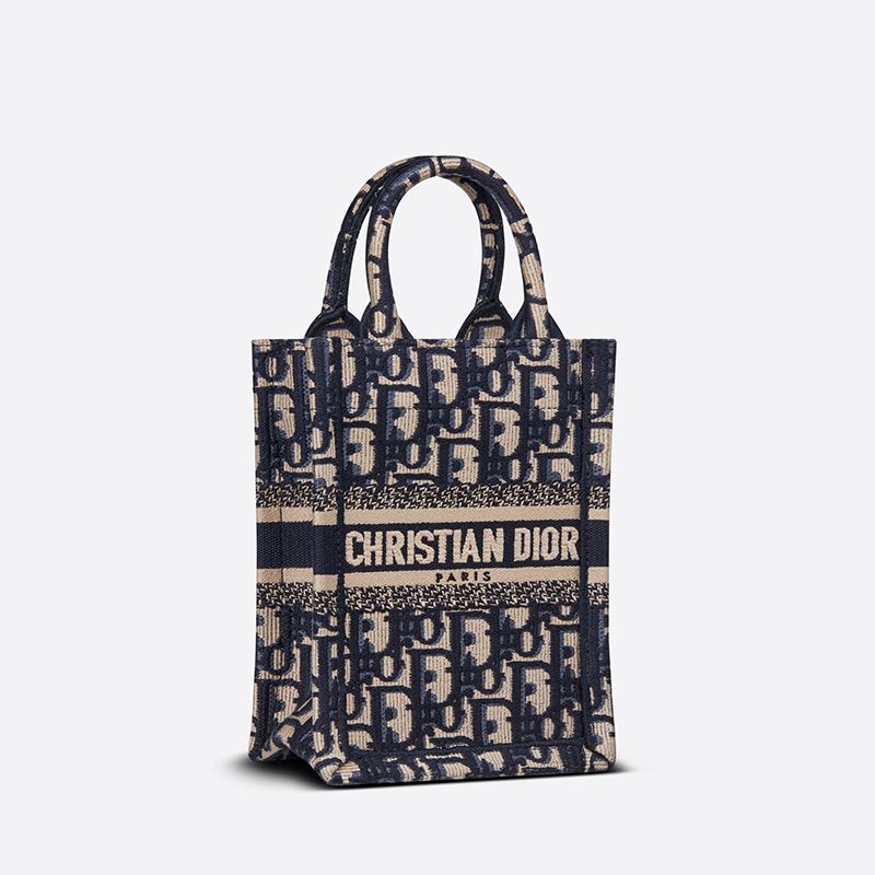 Mini Vertical Dior Book Tote with Strap In Oblique Motif Canvas Blue - Image 2