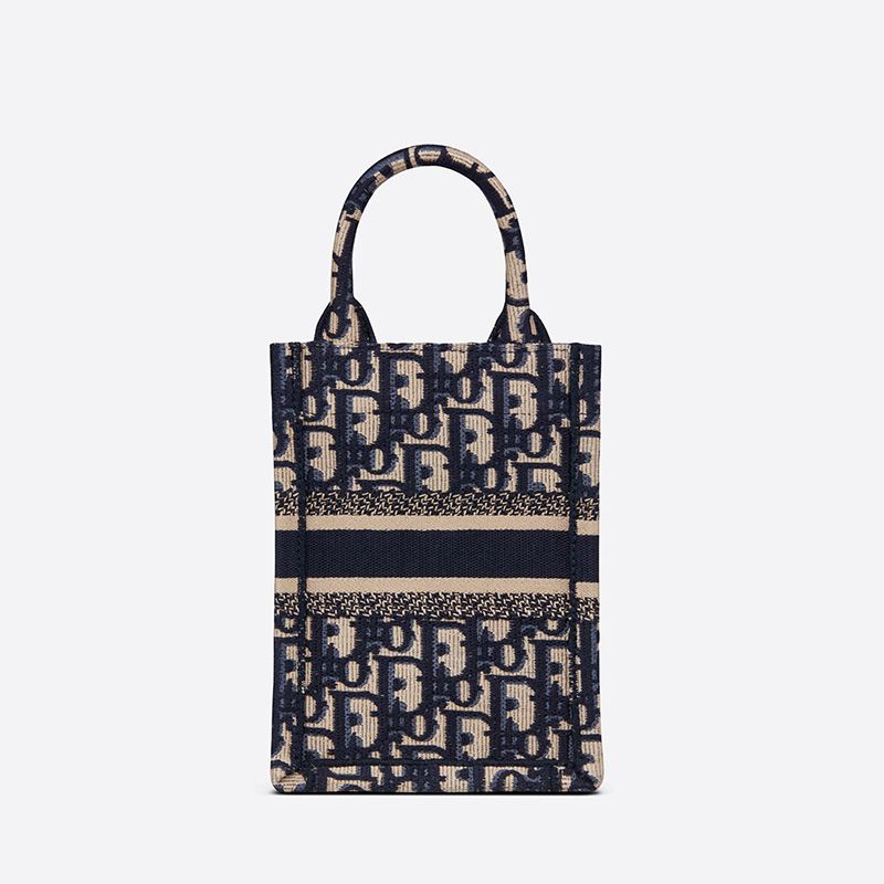 Mini Vertical Dior Book Tote with Strap In Oblique Motif Canvas Blue - Image 3