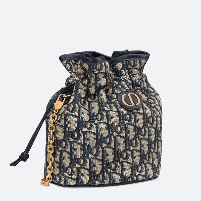 Mini Dior 30 Montaigne Bucket Bag In Oblique Motif Canvas Blue - Image 2