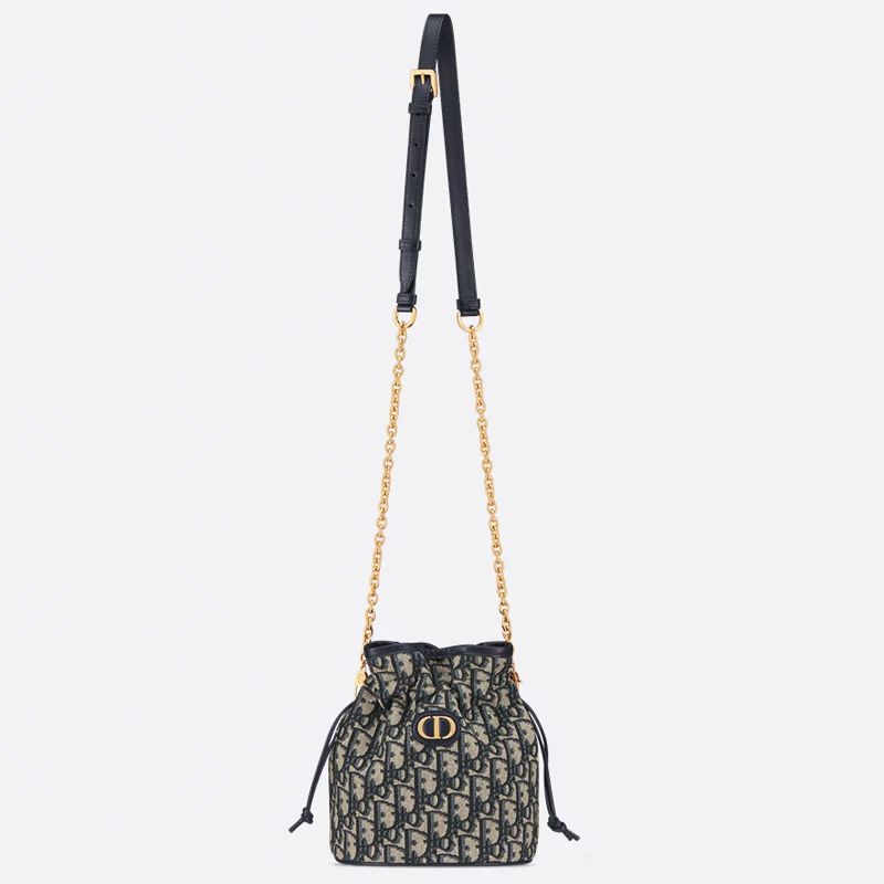 Mini Dior 30 Montaigne Bucket Bag In Oblique Motif Canvas Blue - Image 5