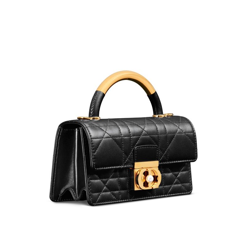 Mini Dior Ange Bag In Macrocannage Lambskin Black - Image 3