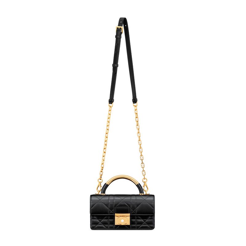Mini Dior Ange Bag In Macrocannage Lambskin Black - Image 5
