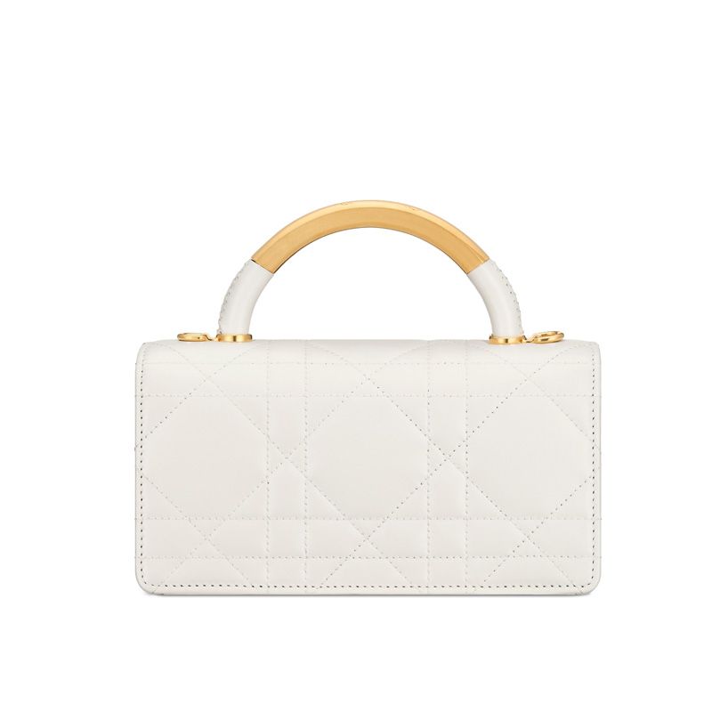 Mini Dior Ange Bag In Macrocannage Lambskin White - Image 2