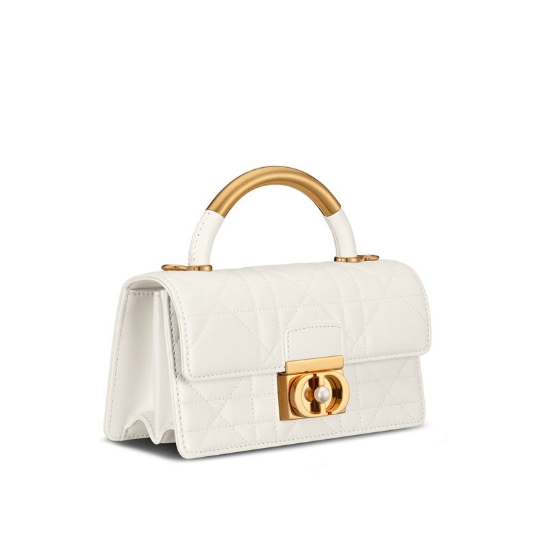 Mini Dior Ange Bag In Macrocannage Lambskin White - Image 3