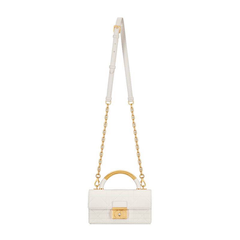 Mini Dior Ange Bag In Macrocannage Lambskin White - Image 5