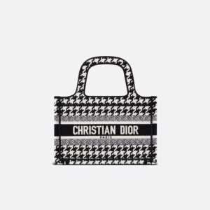 Mini Dior Book Tote In Macro Houndstooth Motif Canvas Black