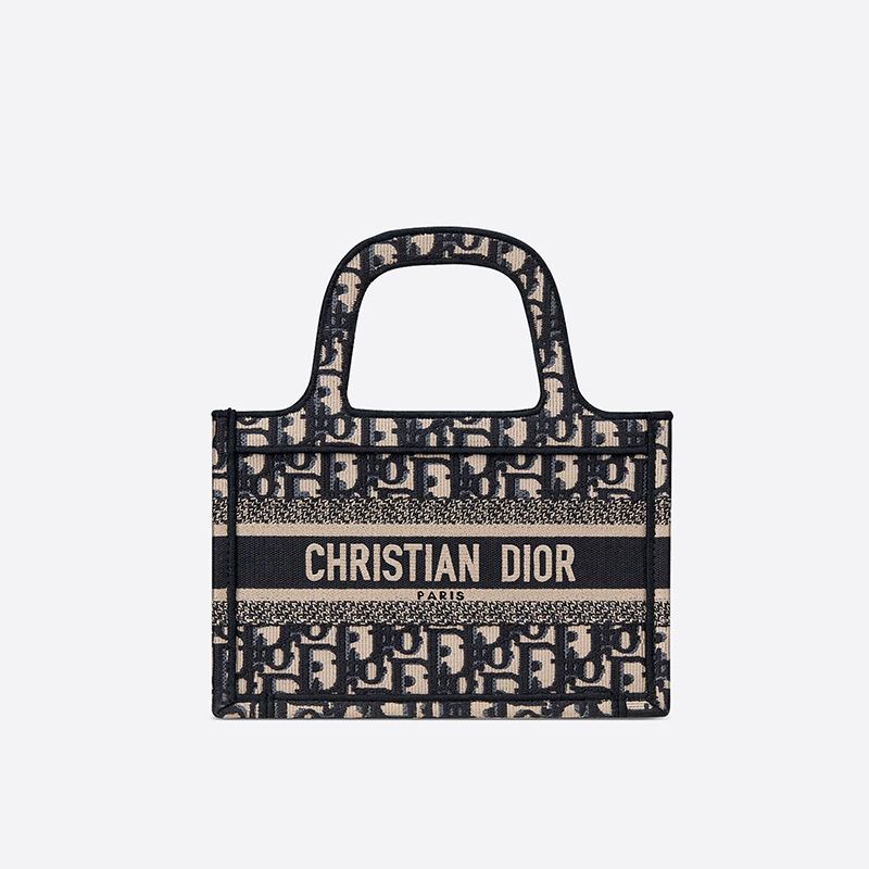 Mini Dior Book Tote In Oblique Motif Canvas Blue