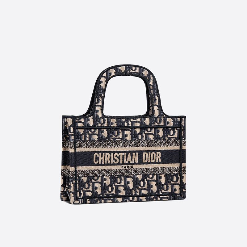 Mini Dior Book Tote In Oblique Motif Canvas Blue - Image 2