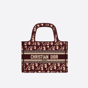 Mini Dior Book Tote In Oblique Motif Canvas Burgundy
