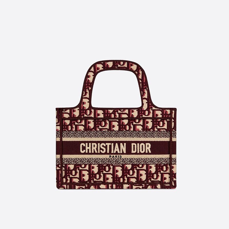 Mini Dior Book Tote In Oblique Motif Canvas Burgundy