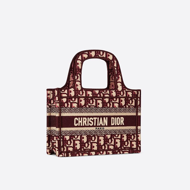 Mini Dior Book Tote In Oblique Motif Canvas Burgundy - Image 2