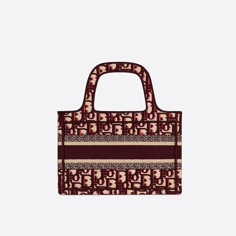 Mini Dior Book Tote In Oblique Motif Canvas Burgundy - Image 3