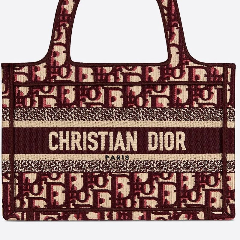 Mini Dior Book Tote In Oblique Motif Canvas Burgundy - Image 4