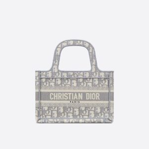 Mini Dior Book Tote In Oblique Motif Canvas Grey