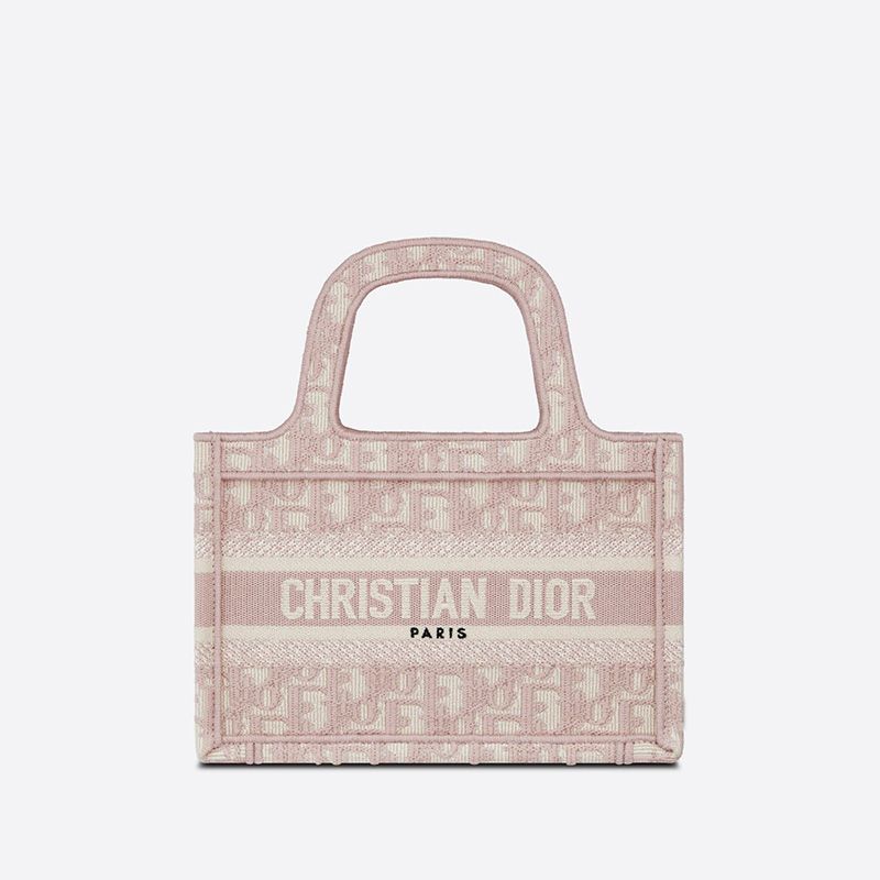 Mini Dior Book Tote In Oblique Motif Canvas Pink