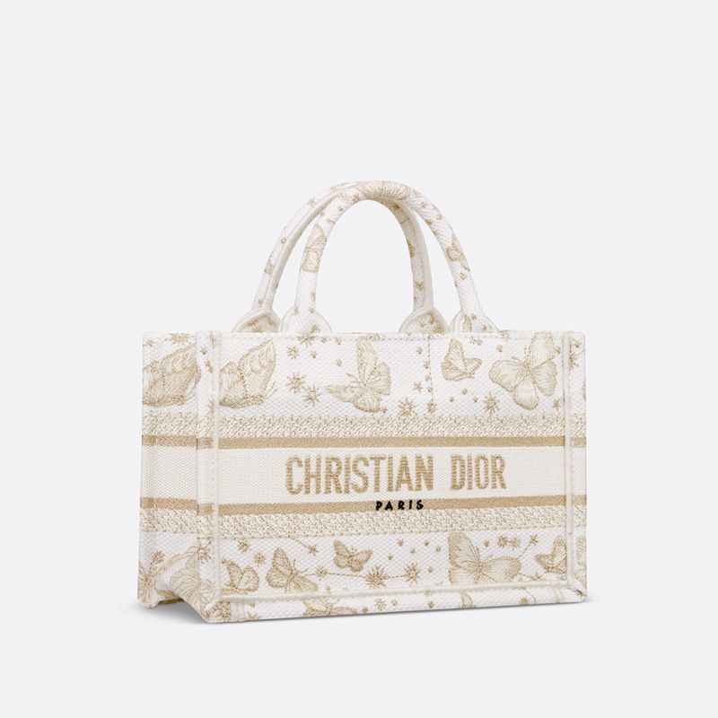 Mini Dior Book Tote with Strap In Butterfly Zodiac Motif Canvas White/Gold - Image 2