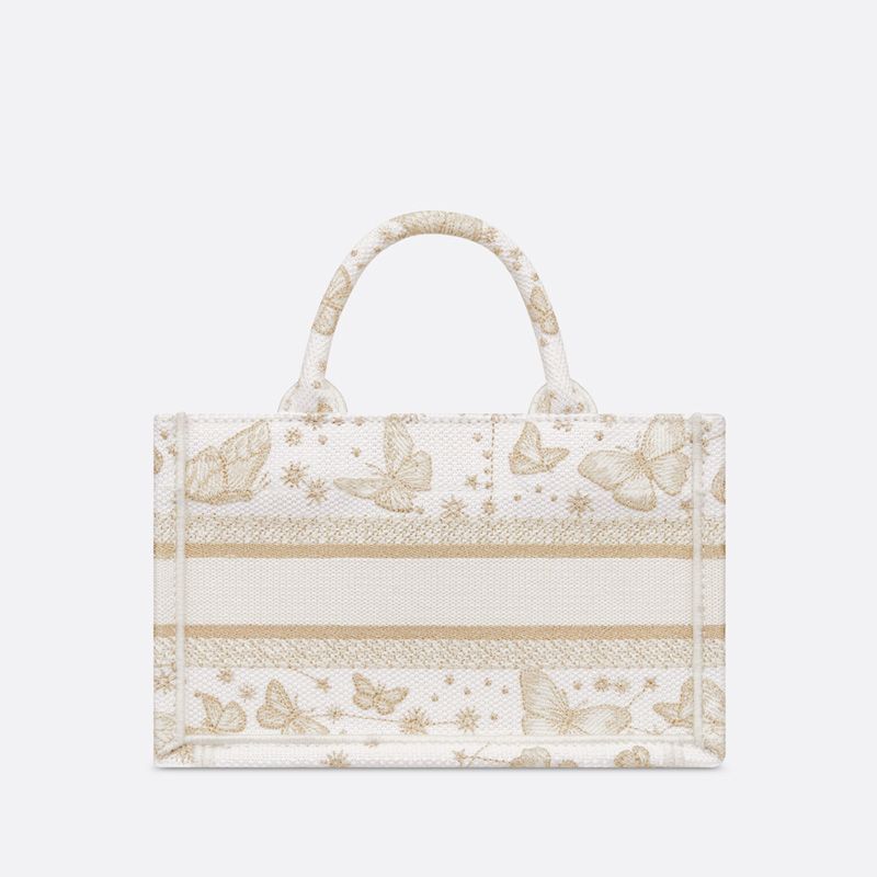 Mini Dior Book Tote with Strap In Butterfly Zodiac Motif Canvas White/Gold - Image 3