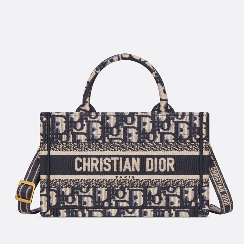 Mini Dior Book Tote with Strap In Oblique Motif Canvas Blue