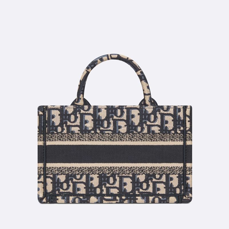 Mini Dior Book Tote with Strap In Oblique Motif Canvas Blue - Image 2