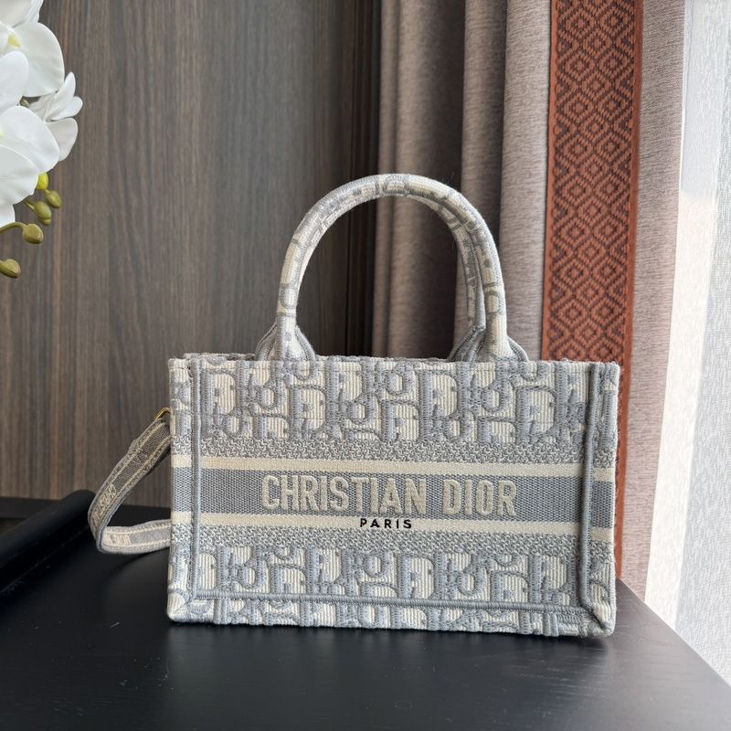 Mini Dior Book Tote with Strap In Oblique Motif Canvas Grey