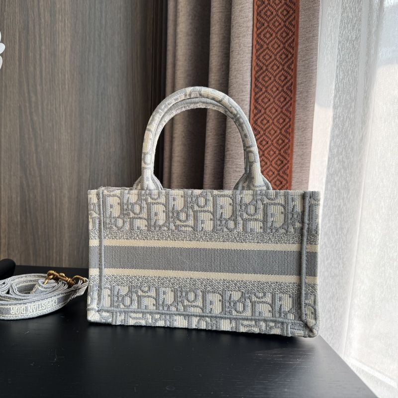 Mini Dior Book Tote with Strap In Oblique Motif Canvas Grey - Image 2
