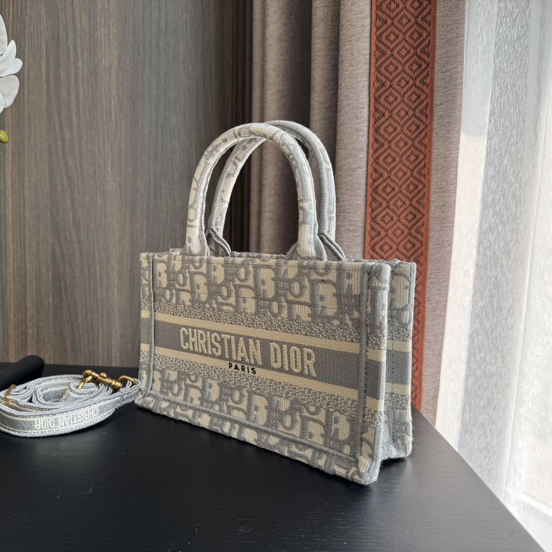 Mini Dior Book Tote with Strap In Oblique Motif Canvas Grey - Image 3