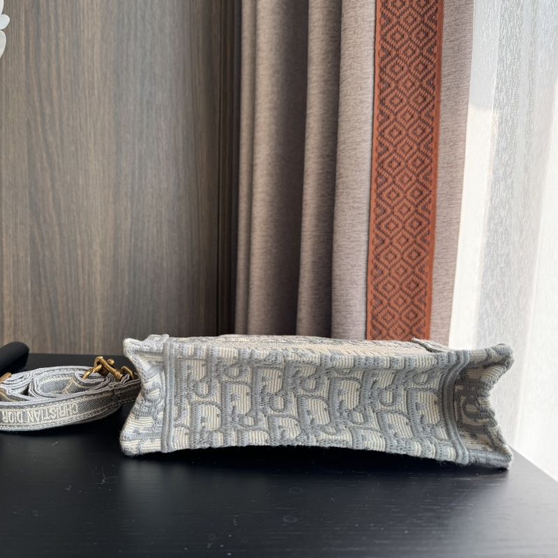 Mini Dior Book Tote with Strap In Oblique Motif Canvas Grey - Image 4