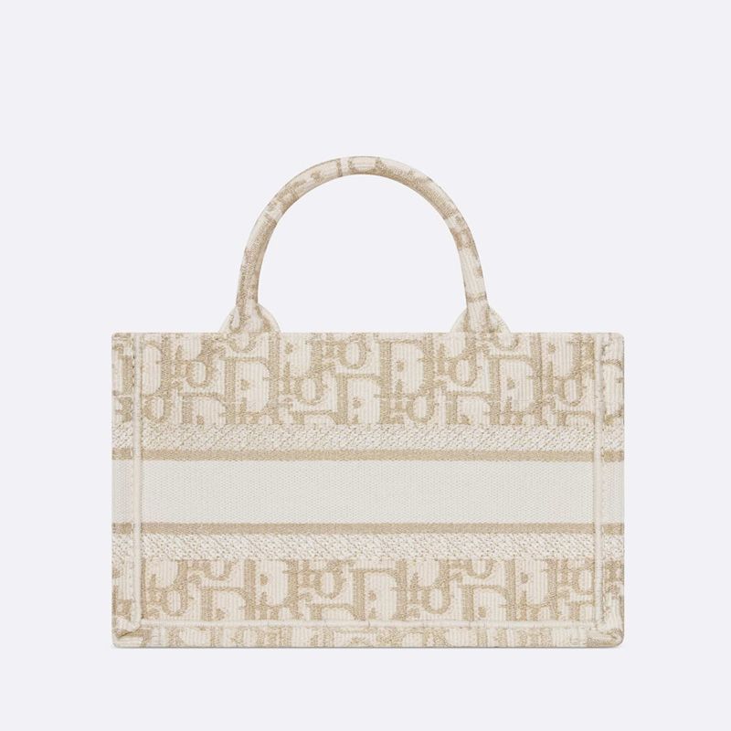 Mini Dior Book Tote with Strap In Oblique Motif Canvas White/Gold - Image 2