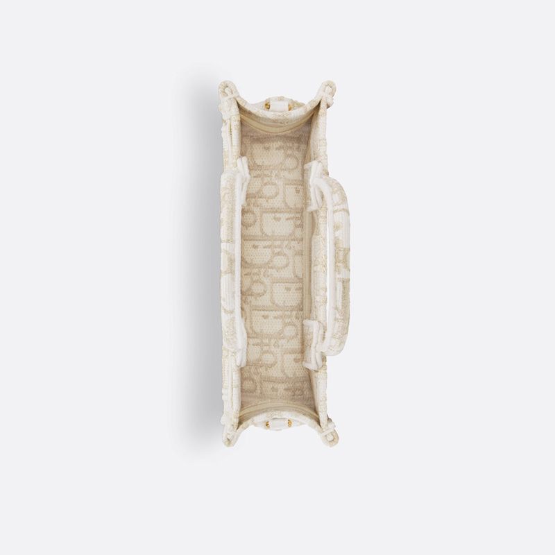 Mini Dior Book Tote with Strap In Oblique Motif Canvas White/Gold - Image 4