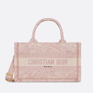 Mini Dior Book Tote with Strap In Toile De Jouy Motif Canvas Cherry