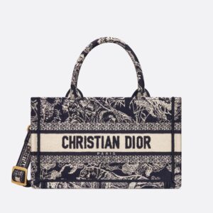 Mini Dior Book Tote with Strap In Toile De Jouy Motif Canvas Navy Blue