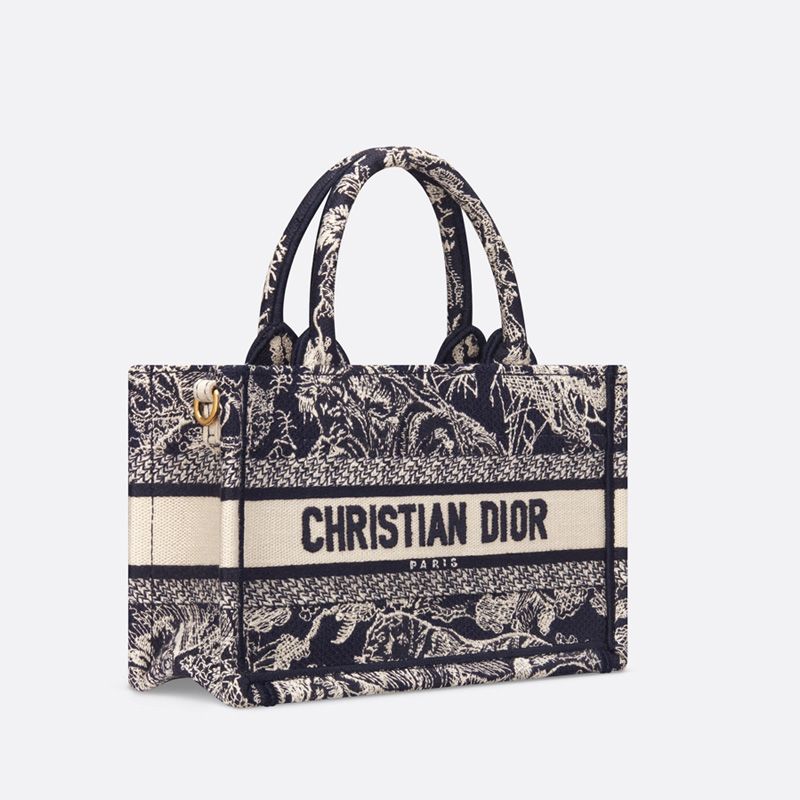 Mini Dior Book Tote with Strap In Toile De Jouy Motif Canvas Navy Blue - Image 3