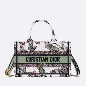 Mini Dior Book Tote with Strap In Toile de Jouy Mexico Motif Canvas White/Green