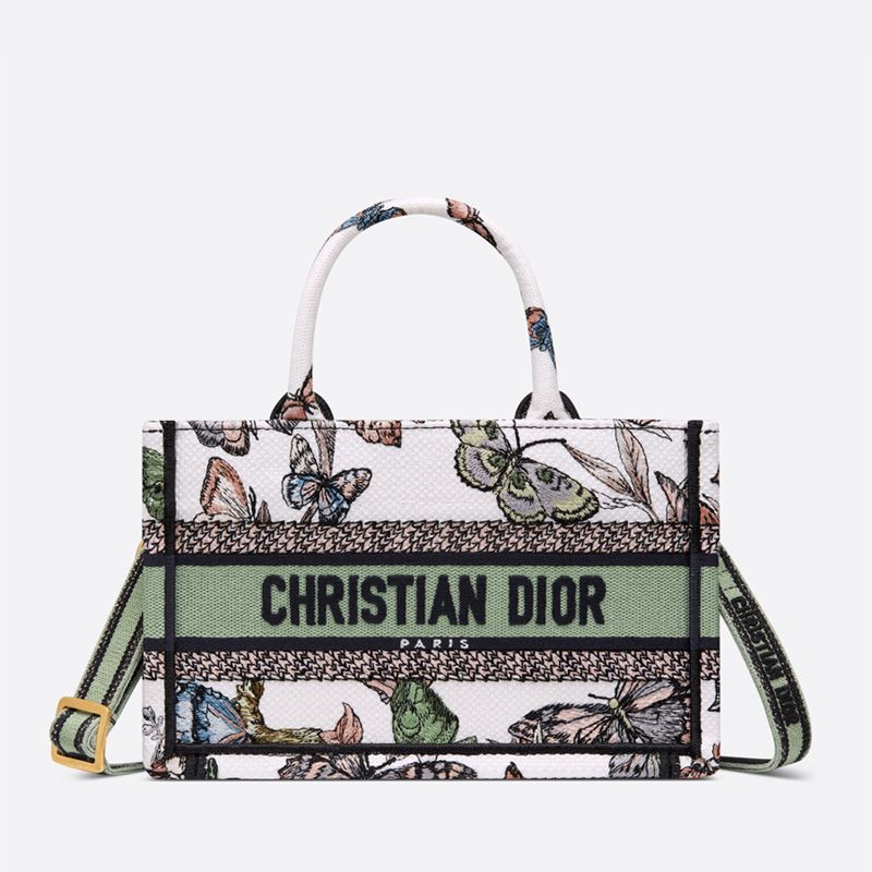 Mini Dior Book Tote with Strap In Toile de Jouy Mexico Motif Canvas White/Green