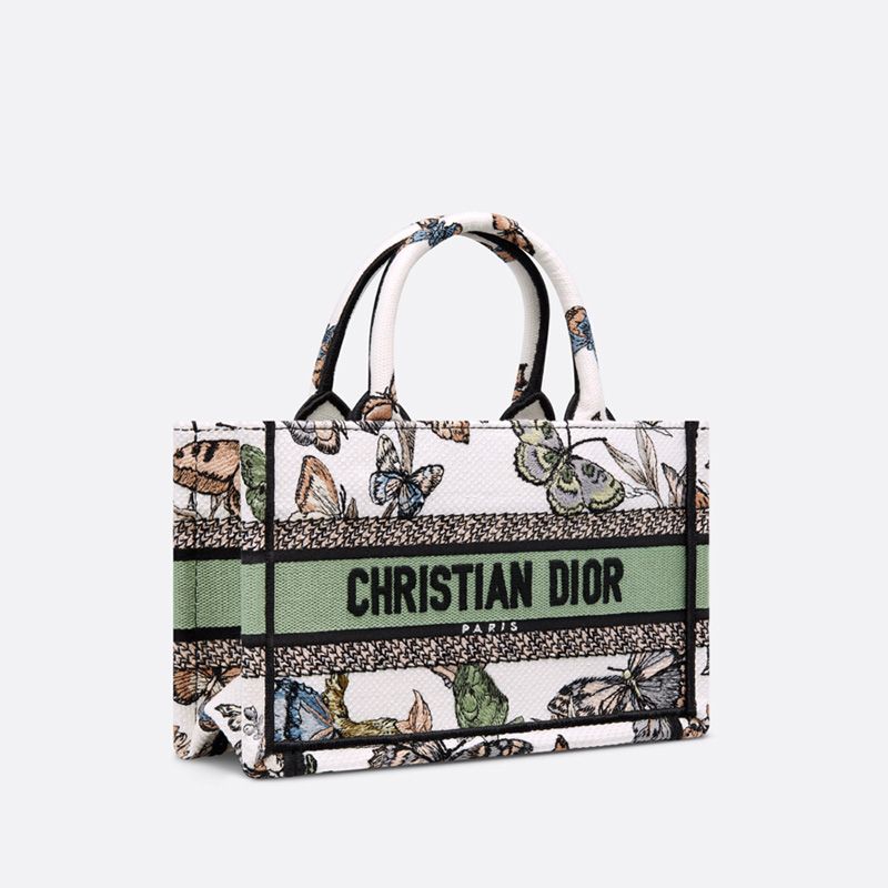 Mini Dior Book Tote with Strap In Toile de Jouy Mexico Motif Canvas White/Green - Image 2
