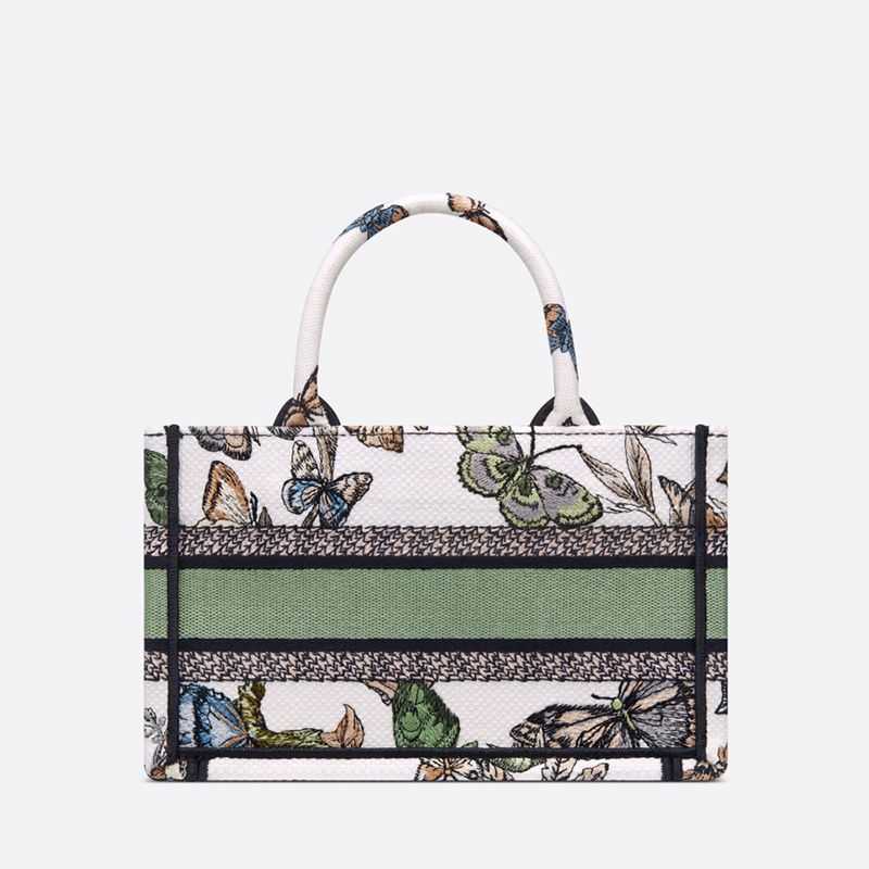 Mini Dior Book Tote with Strap In Toile de Jouy Mexico Motif Canvas White/Green - Image 3