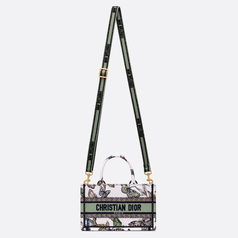 Mini Dior Book Tote with Strap In Toile de Jouy Mexico Motif Canvas White/Green - Image 5