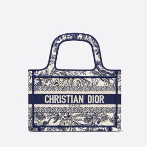 Mini Dior Book Tote In Toile De Jouy Motif Canvas Blue