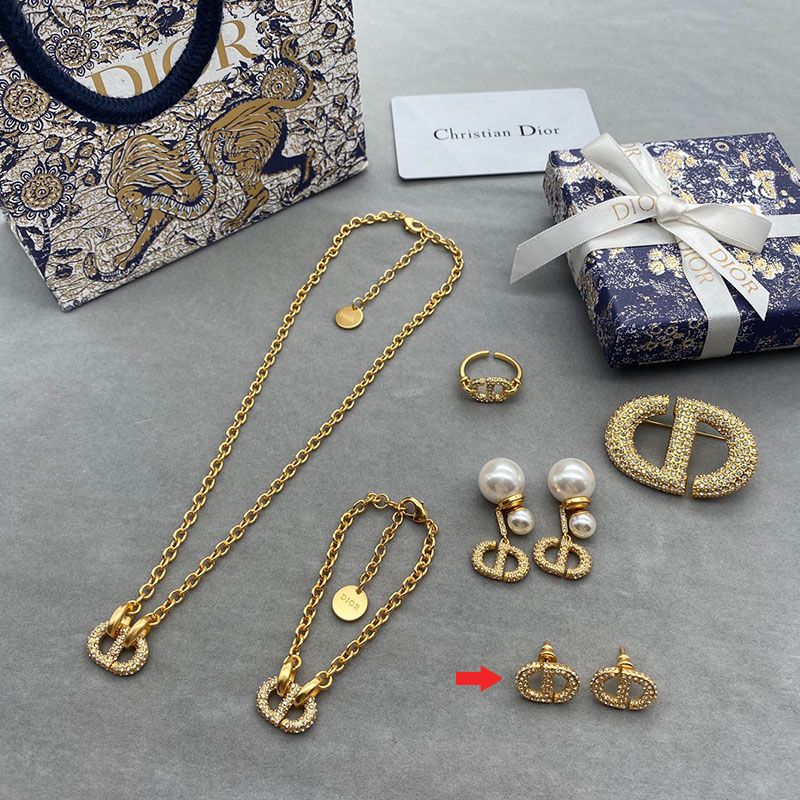 Mini Dior CD Navy Stud Earrings Metal with Crystals Gold - Image 2