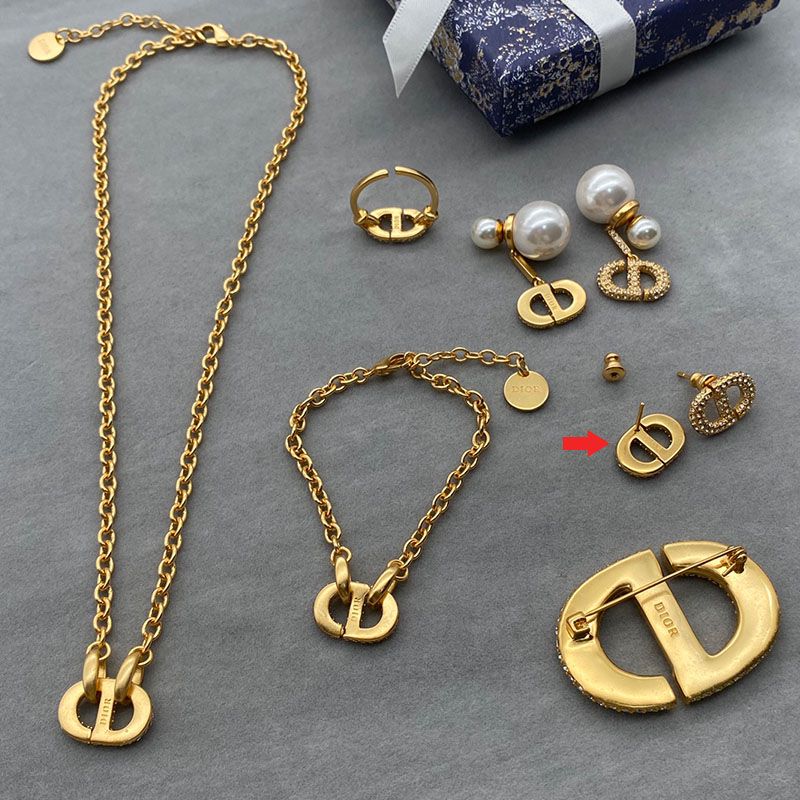 Mini Dior CD Navy Stud Earrings Metal with Crystals Gold - Image 3