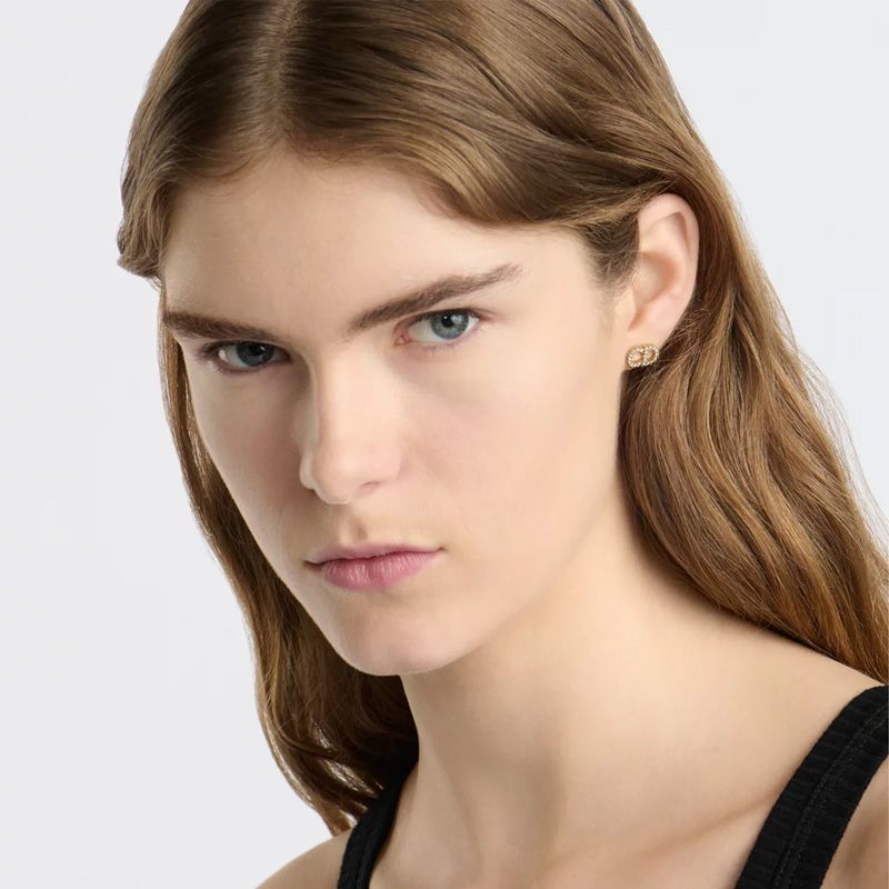 Mini Dior Clair D Lune Stud Earrings Metal with Crystals Gold - Image 2