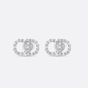 Mini Dior Clair D Lune Stud Earrings Metal with Crystals Silver