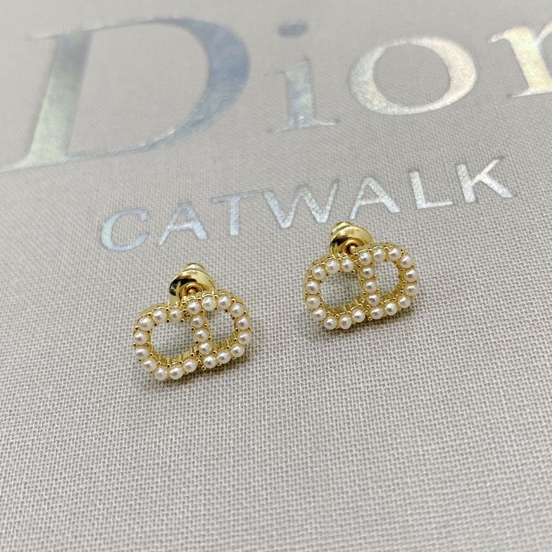 Mini Dior Clair D Lune Stud Earrings Metal with Resin Pearls Gold