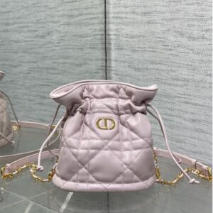 Mini Dior Miss Caro Bucket Bag In Macrocannage Lambskin Cherry