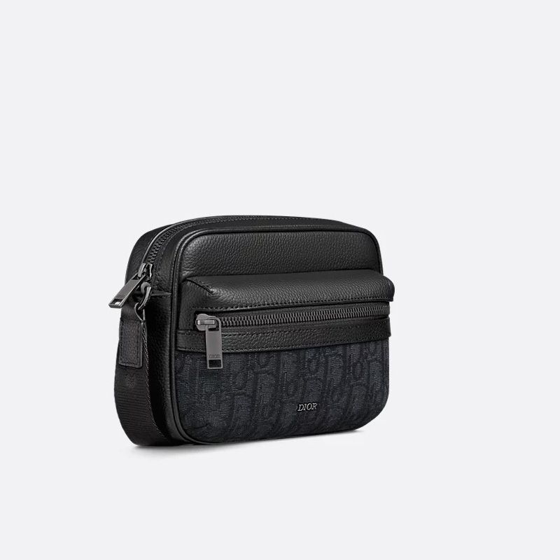 Mini Dior Rider 2.0 Zipped Messenger Bag In Grained Calfskin and Oblique Motif Canvas Black - Image 3