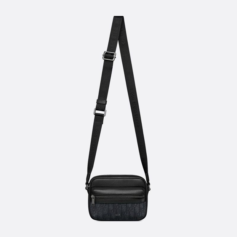 Mini Dior Rider 2.0 Zipped Messenger Bag In Grained Calfskin and Oblique Motif Canvas Black - Image 5